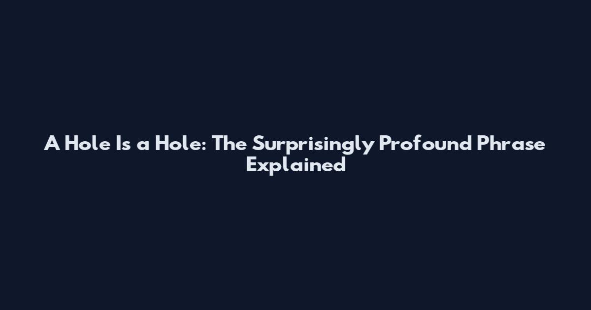 A Hole Is a Hole: The Surprisingly Profound Phrase Explained