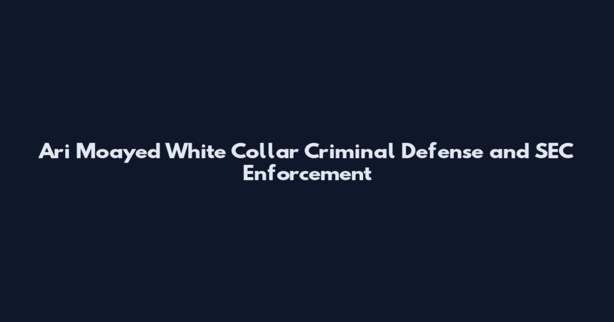 Ari Moayed White Collar Criminal Defense and SEC Enforcement