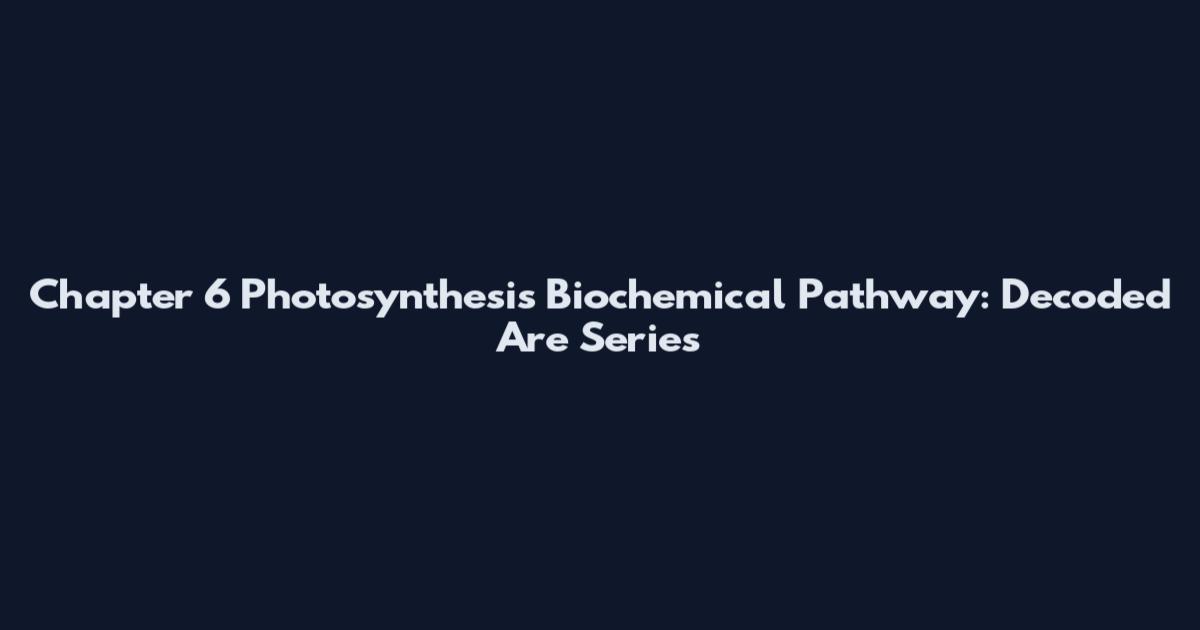 Chapter 6 Photosynthesis Biochemical Pathway: Decoded Are Series