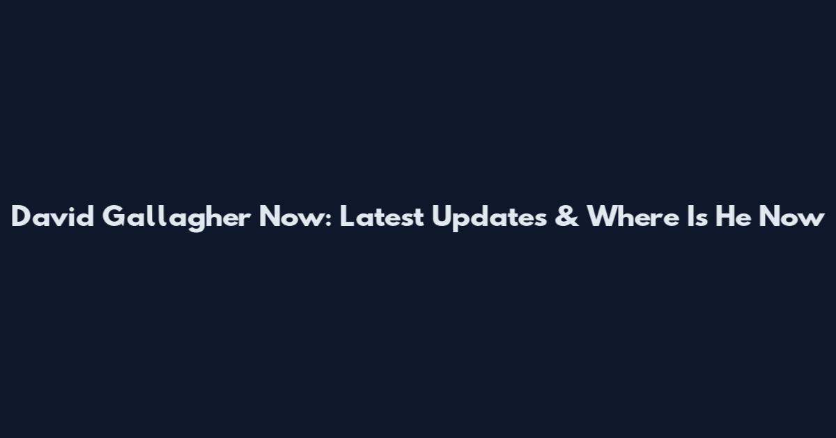 David Gallagher Now: Latest Updates & Where Is He Now