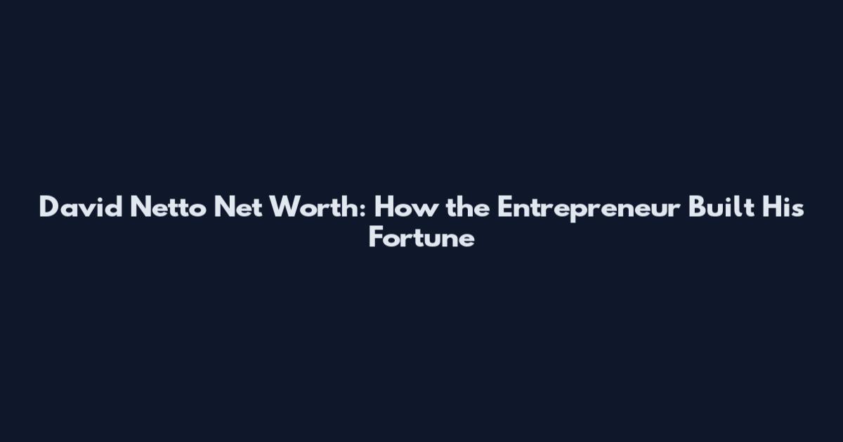 David Netto Net Worth: How the Entrepreneur Built His Fortune