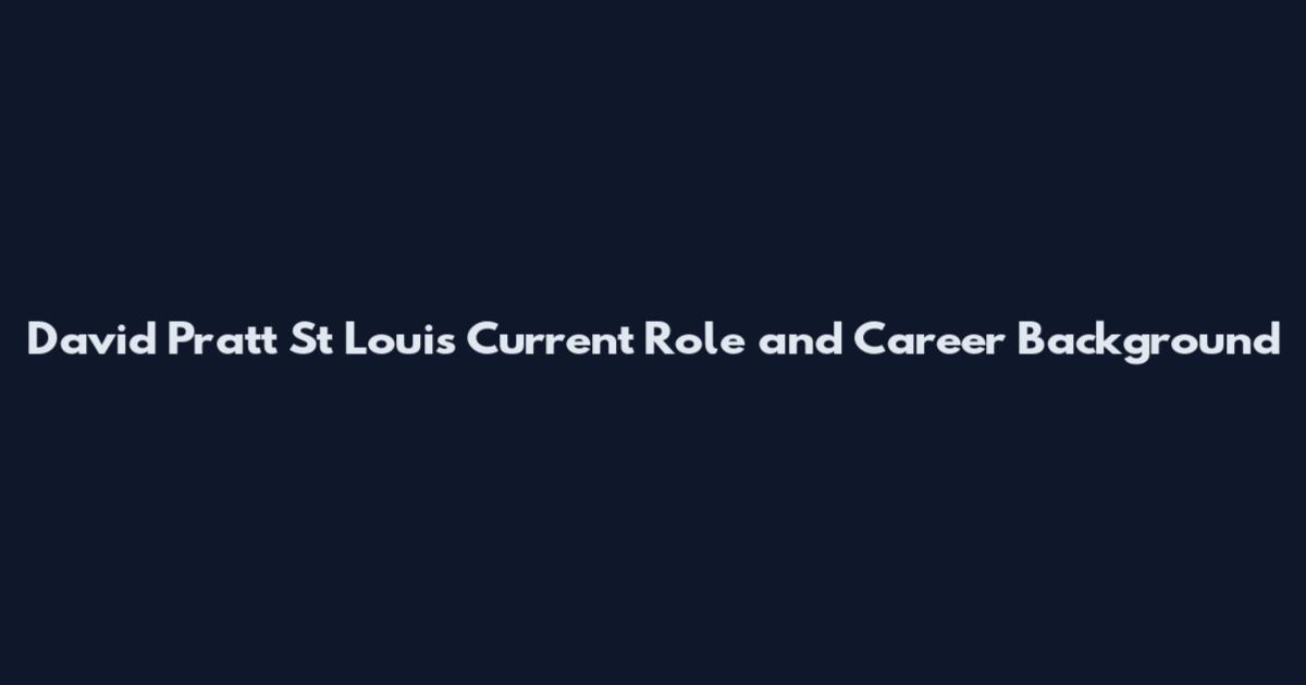 David Pratt St Louis Current Role and Career Background