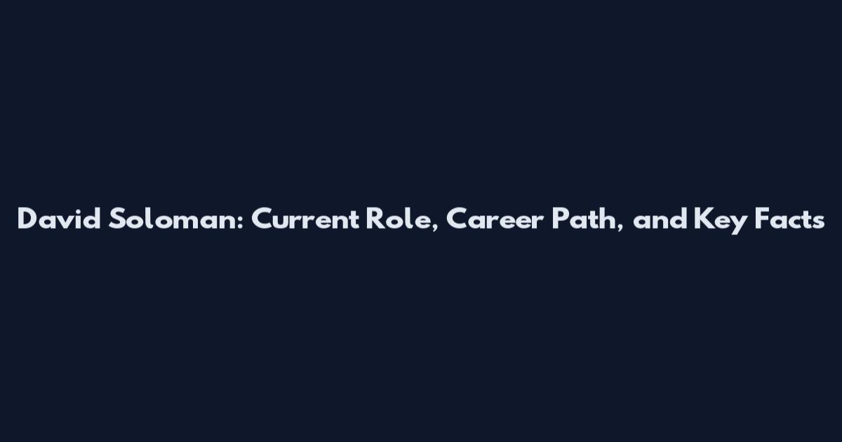 David Soloman: Current Role, Career Path, and Key Facts