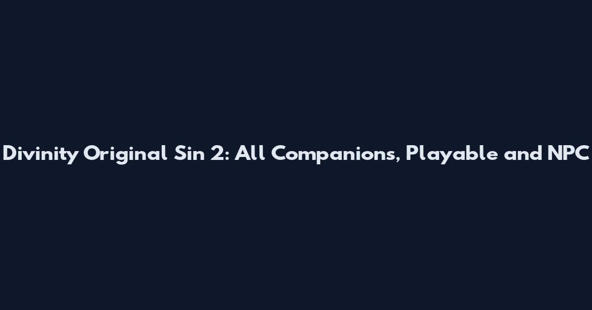 Divinity Original Sin 2: All Companions, Playable and NPC