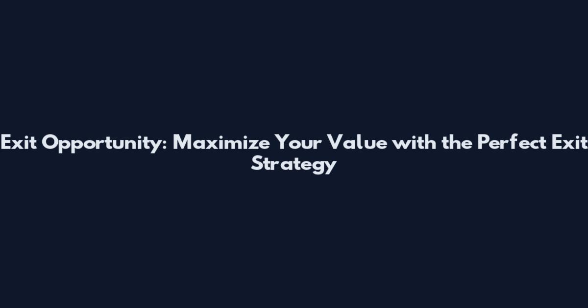 Exit Opportunity: Maximize Your Value with the Perfect Exit Strategy