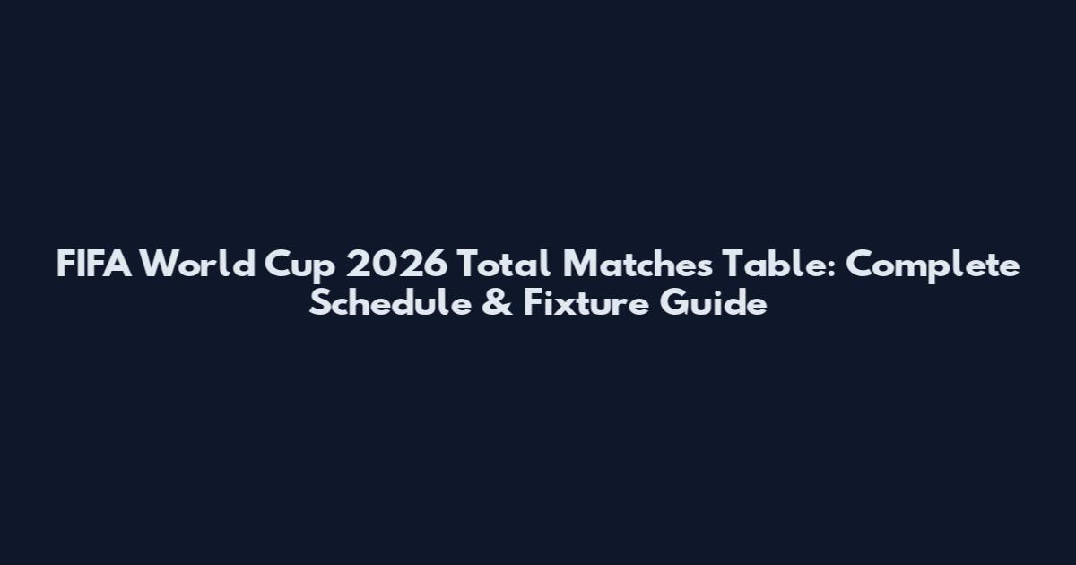 FIFA World Cup 2026 Total Matches Table: Complete Schedule & Fixture Guide