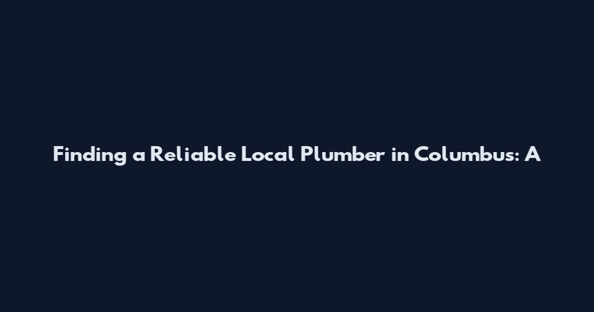 Finding a Reliable Local Plumber in Columbus: A