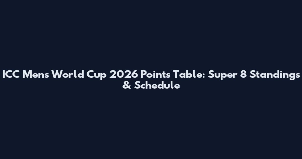 ICC Men's World Cup 2026 Points Table: Super 8 Standings & Schedule