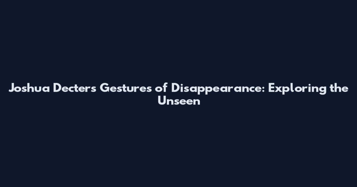 Joshua Decter's Gestures of Disappearance: Exploring the Unseen