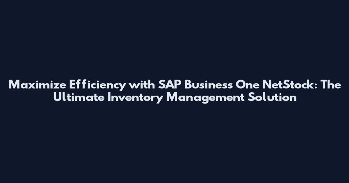 Maximize Efficiency with SAP Business One NetStock: The Ultimate Inventory Management Solution