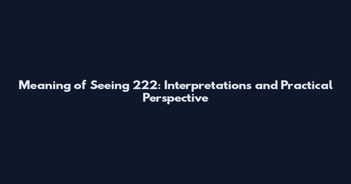 Meaning of Seeing 222: Interpretations and Practical Perspective