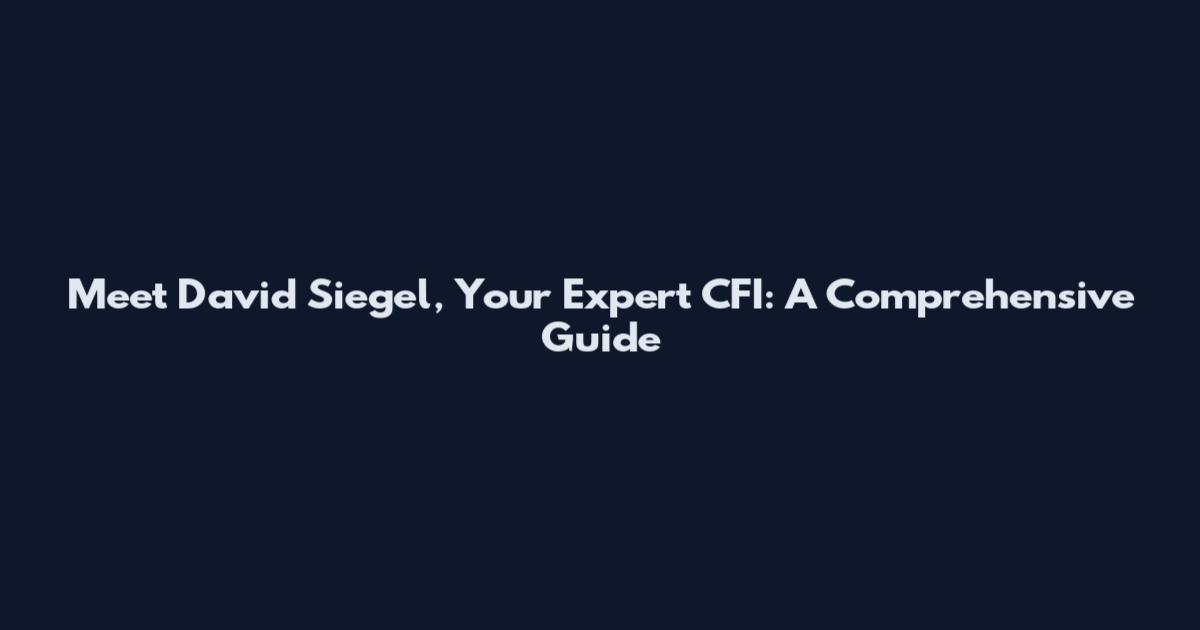 Meet David Siegel, Your Expert CFI: A Comprehensive Guide