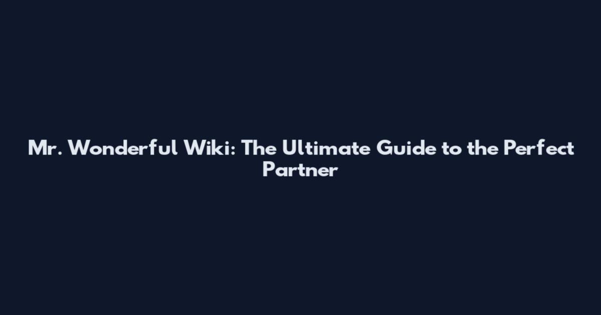 Mr. Wonderful Wiki: The Ultimate Guide to the Perfect Partner