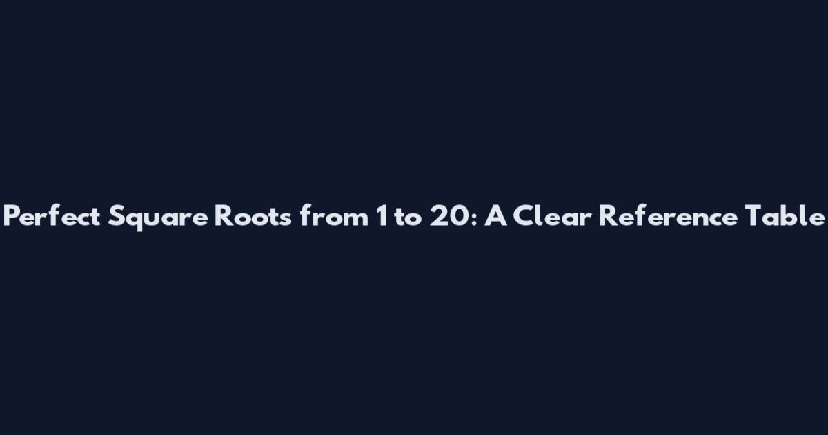 Perfect Square Roots from 1 to 20: A Clear Reference Table