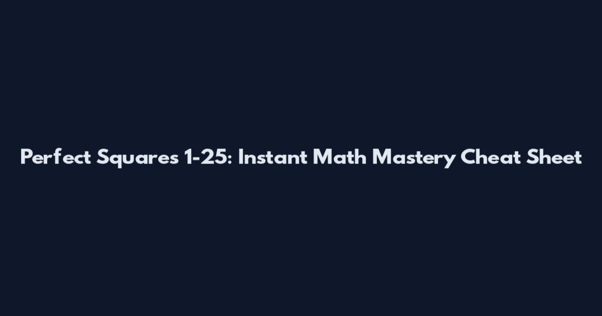 Perfect Squares 1-25: Instant Math Mastery Cheat Sheet