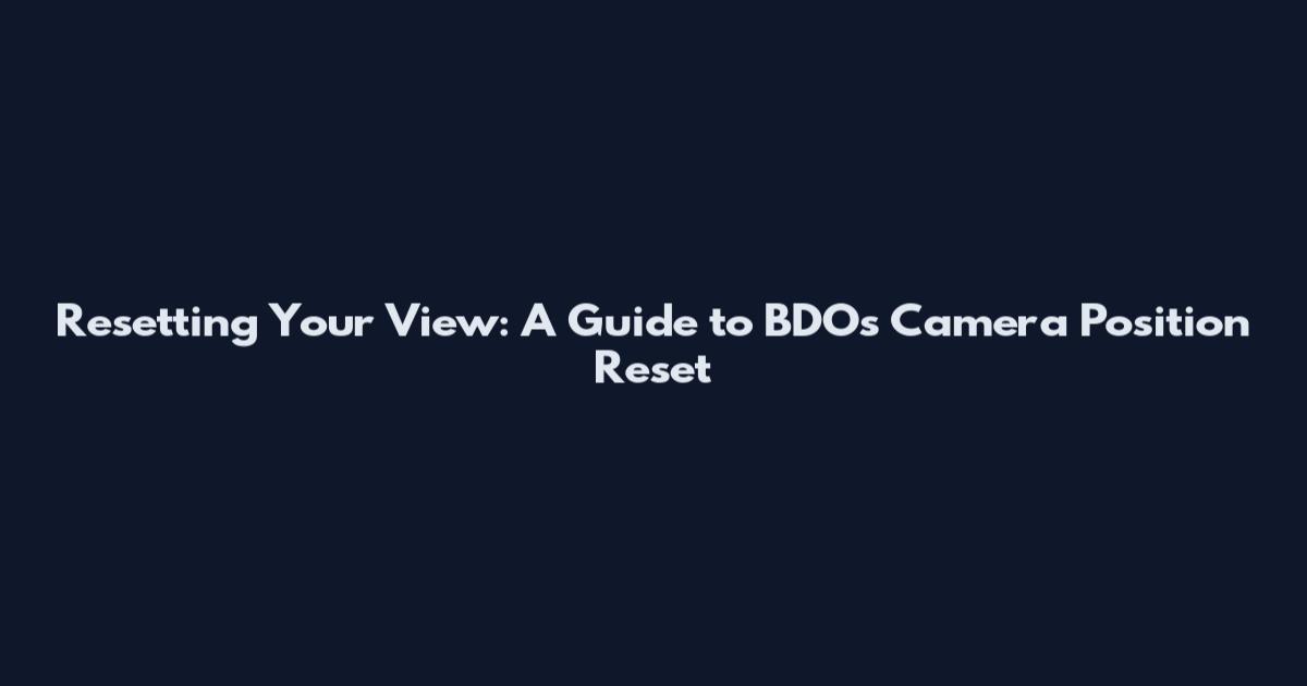 Resetting Your View: A Guide to BDO's Camera Position Reset