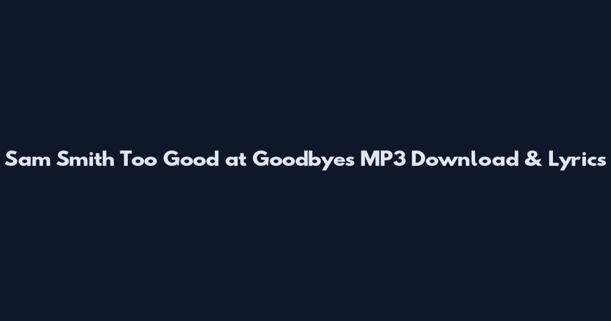 Sam Smith Too Good at Goodbyes MP3 Download & Lyrics