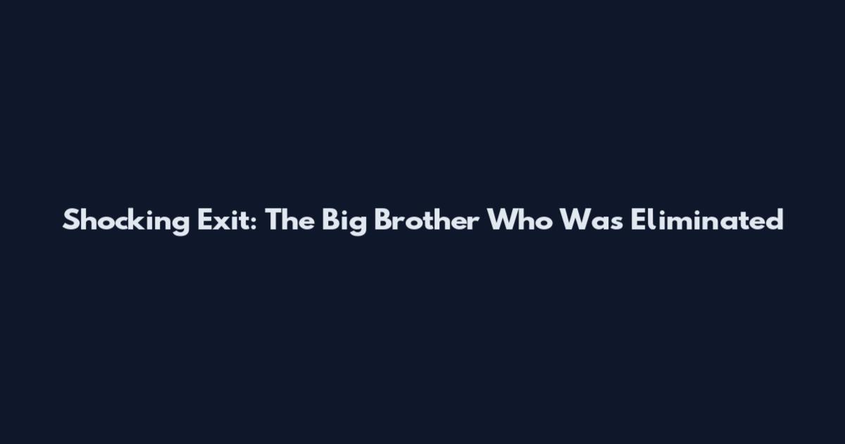 Shocking Exit: The Big Brother Who Was Eliminated