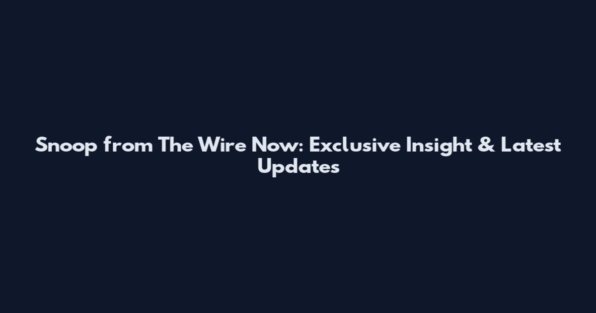 Snoop from The Wire Now: Exclusive Insight & Latest Updates