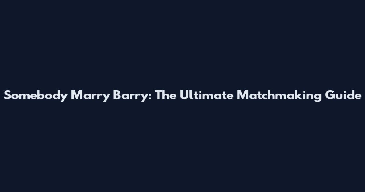Somebody Marry Barry: The Ultimate Matchmaking Guide