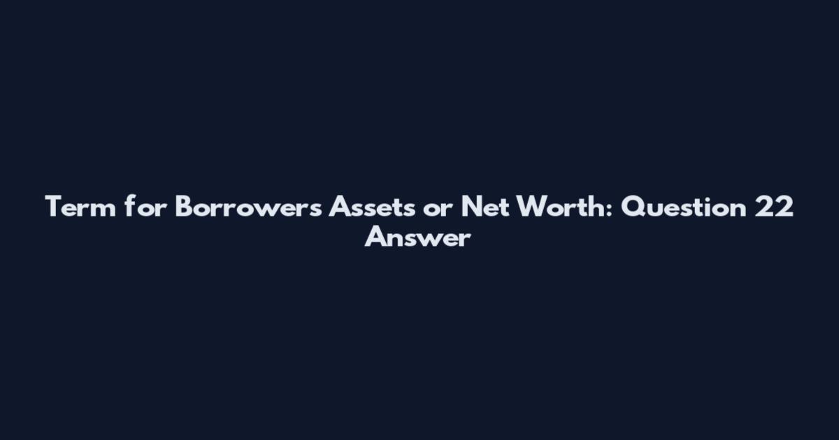 Term for Borrower's Assets or Net Worth: Question 22 Answer