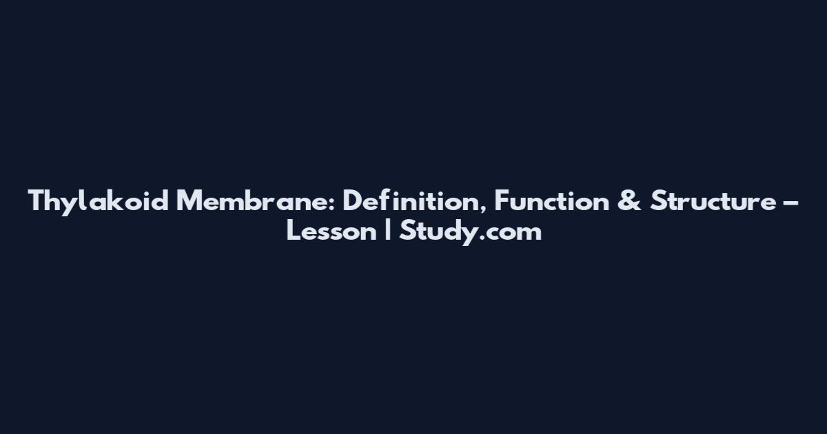 Thylakoid Membrane: Definition, Function & Structure – Lesson | Study.com
