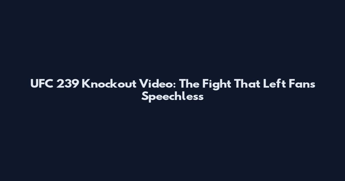 UFC 239 Knockout Video: The Fight That Left Fans Speechless