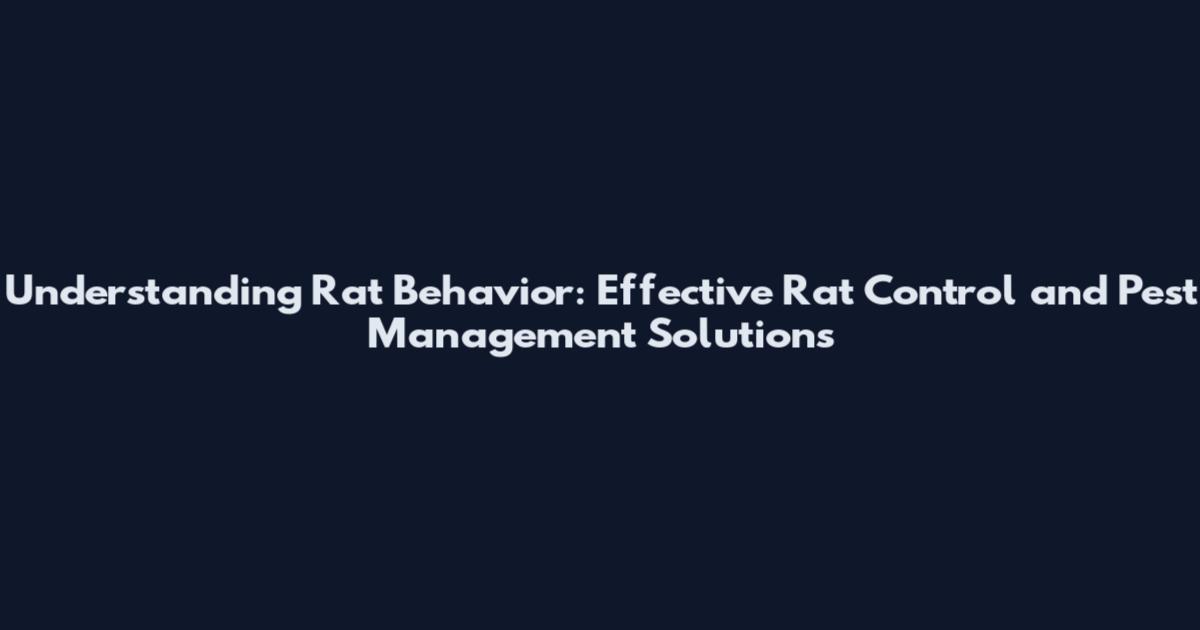 Understanding Rat Behavior: Effective Rat Control and Pest Management Solutions