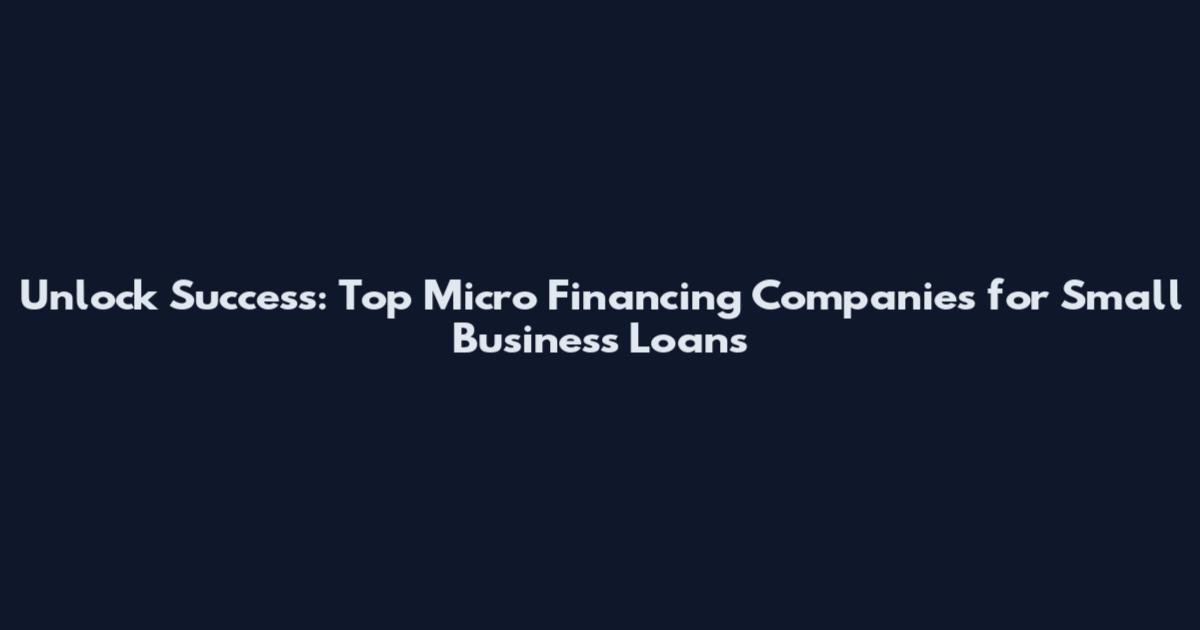 Unlock Success: Top Micro Financing Companies for Small Business Loans