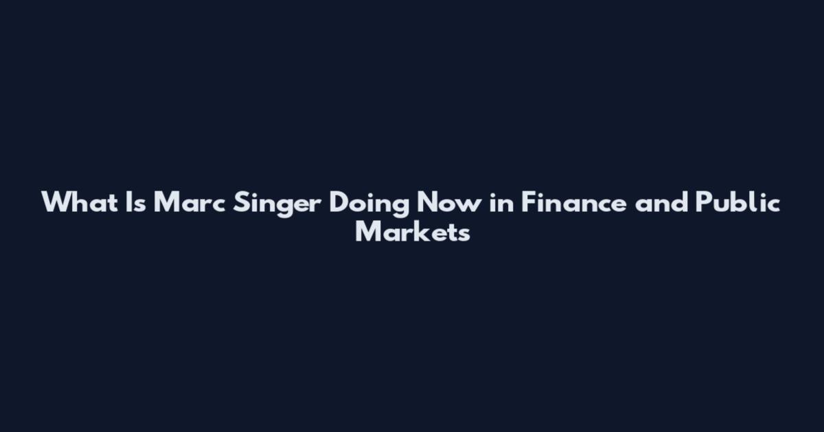 What Is Marc Singer Doing Now in Finance and Public Markets
