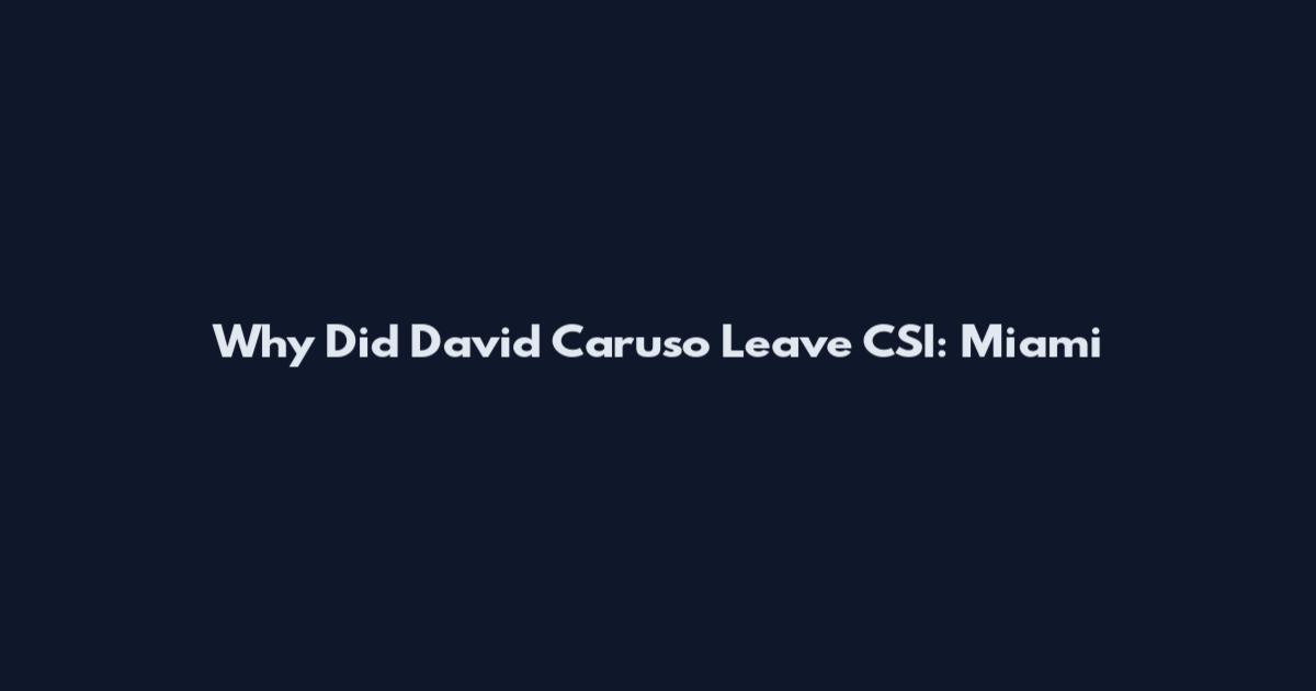 Why Did David Caruso Leave CSI: Miami