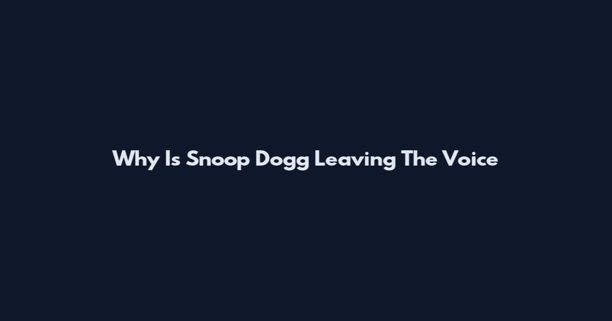 Why Is Snoop Dogg Leaving The Voice