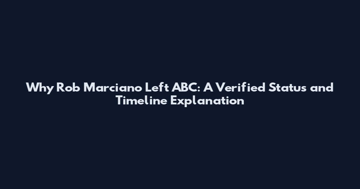 Why Rob Marciano Left ABC: A Verified Status and Timeline Explanation